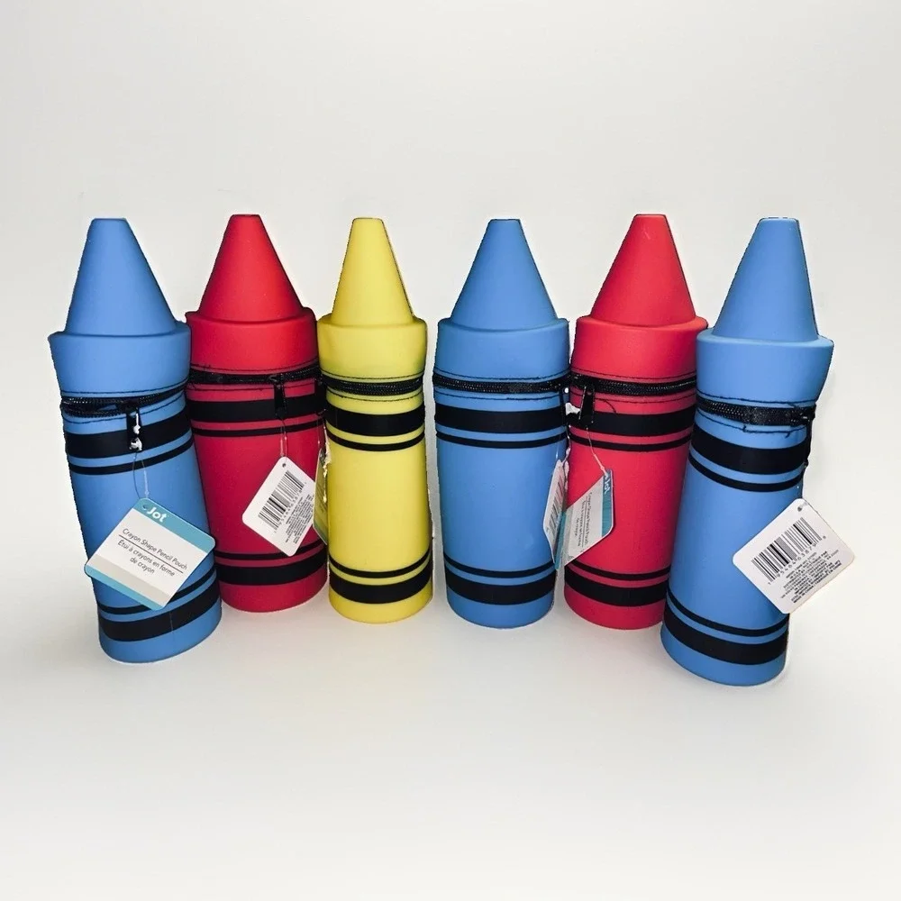 Crayon Shaped Zipper Silicone Pencil Pen Crayons Pouch Set Of 6